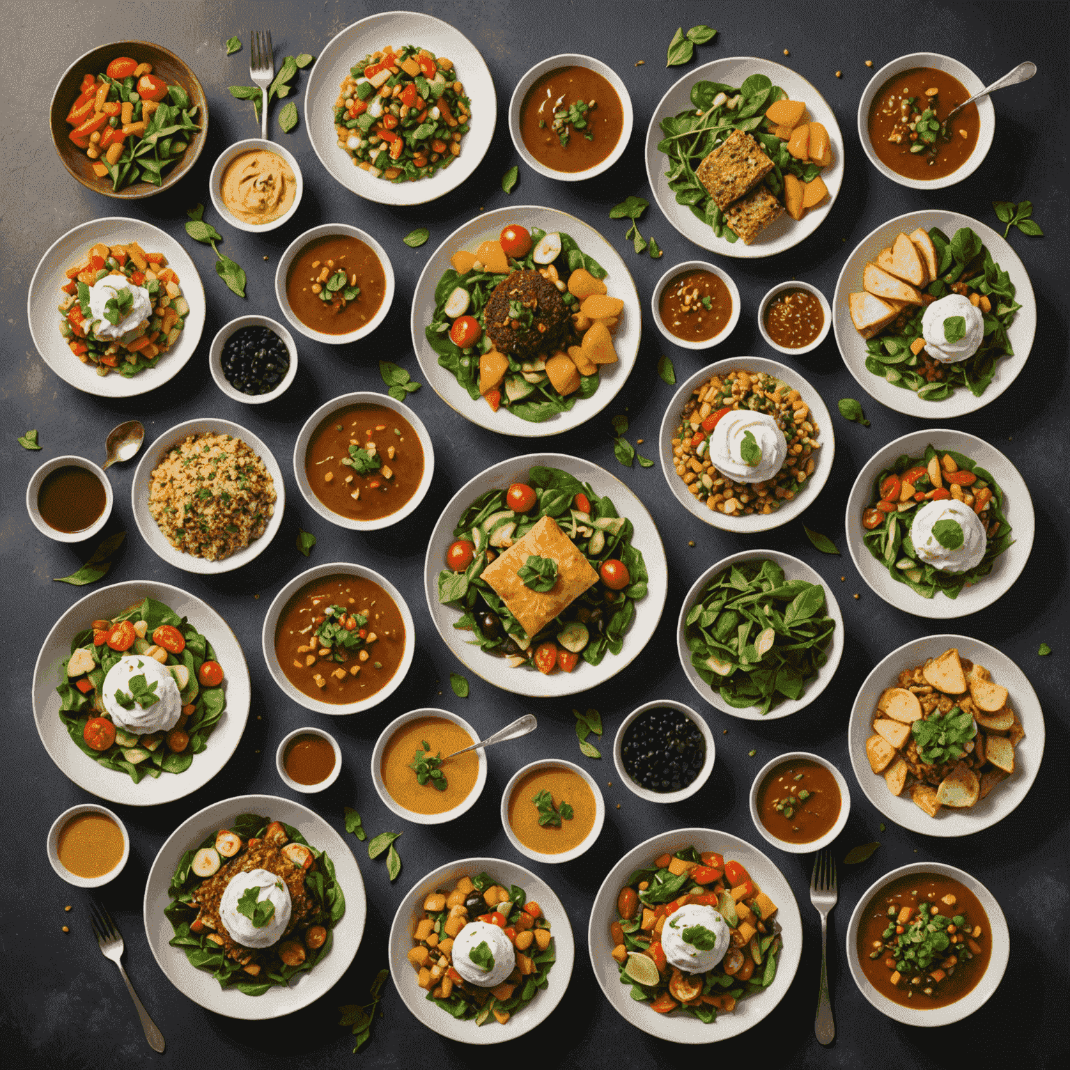 A collage of various dietary-specific dishes, including vegan, gluten-free, and allergen-free options. The image showcases the diversity and thoughtfulness in accommodating different dietary needs for event catering.
